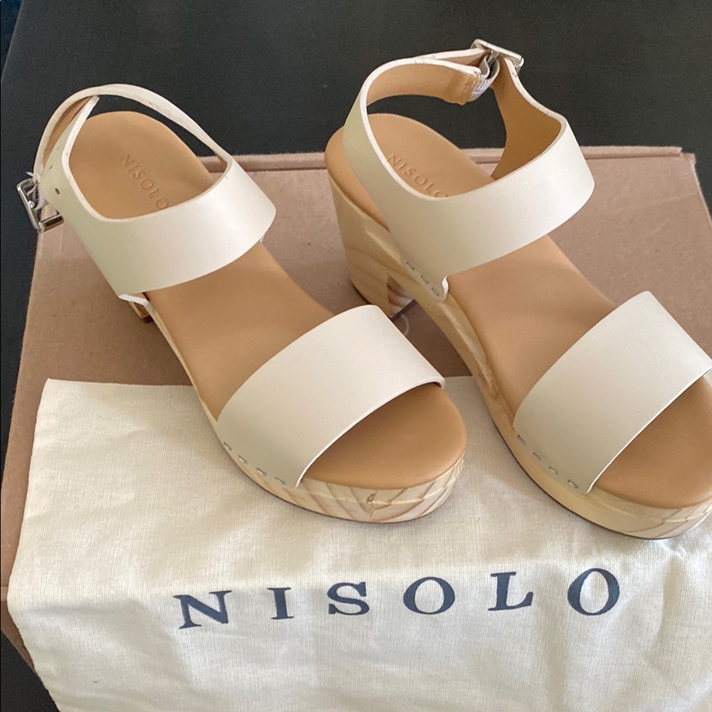 Nisolo Cream Wedge Sandals with Ankle Strap
